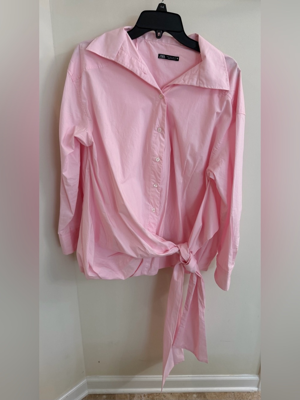 Zara Pink Tie-Front Button-Up blouse , size S